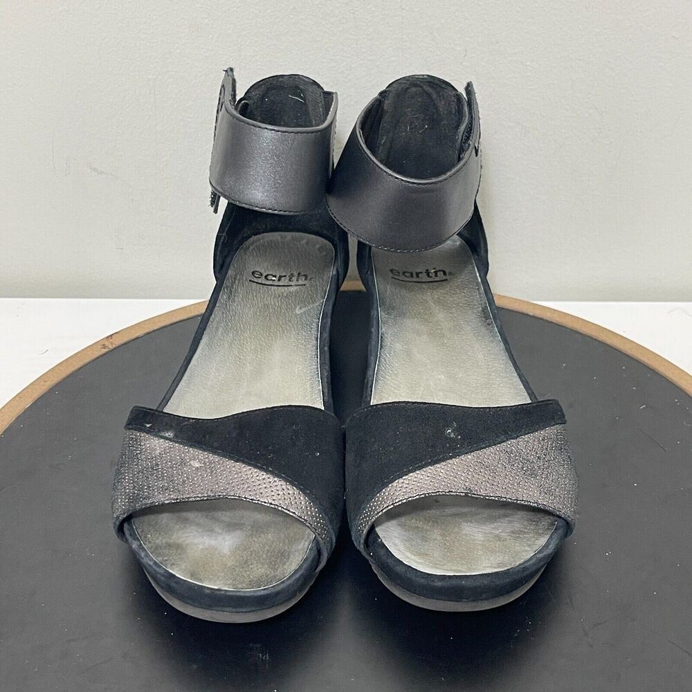 Earth Ficus Sagittarius Ankle Strap Back Sandal‎ Pewter Suede Women 10 M - Picture 3 of 11